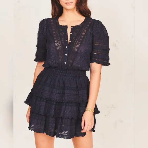 knee length dresses for ladies LoveShackFancy Shai Linen Mini Dress